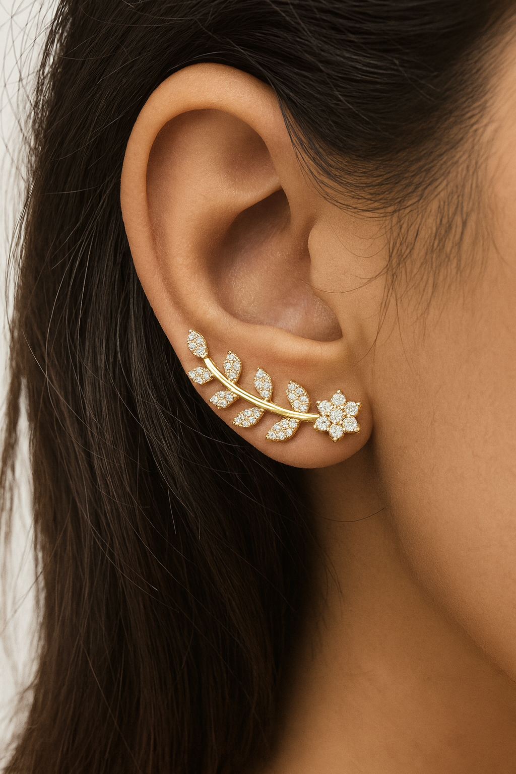 Golden Vine Sparkle Ear Cuffs – 925 Silver