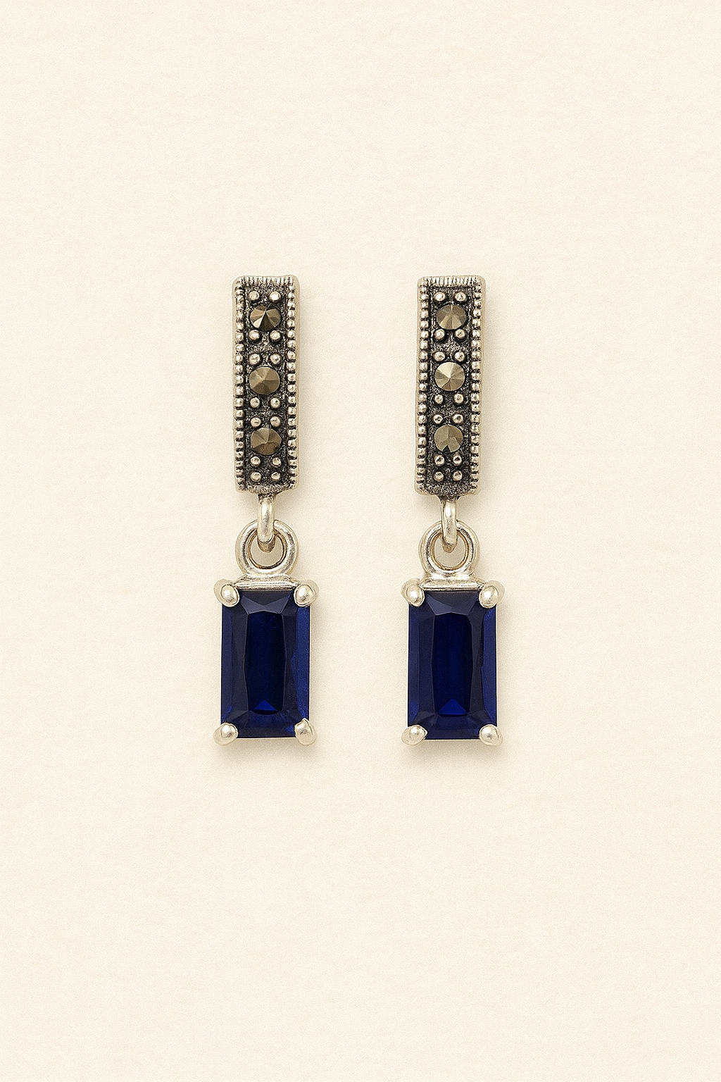 Midnight Blue Drop Hoops – 925 Sterling Silver
