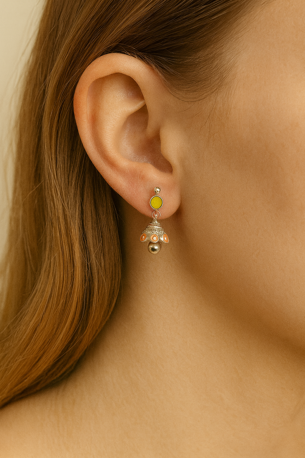 Citrus Bloom Jhumka Earrings – 925 Sterling Silver Handcrafted Enamel