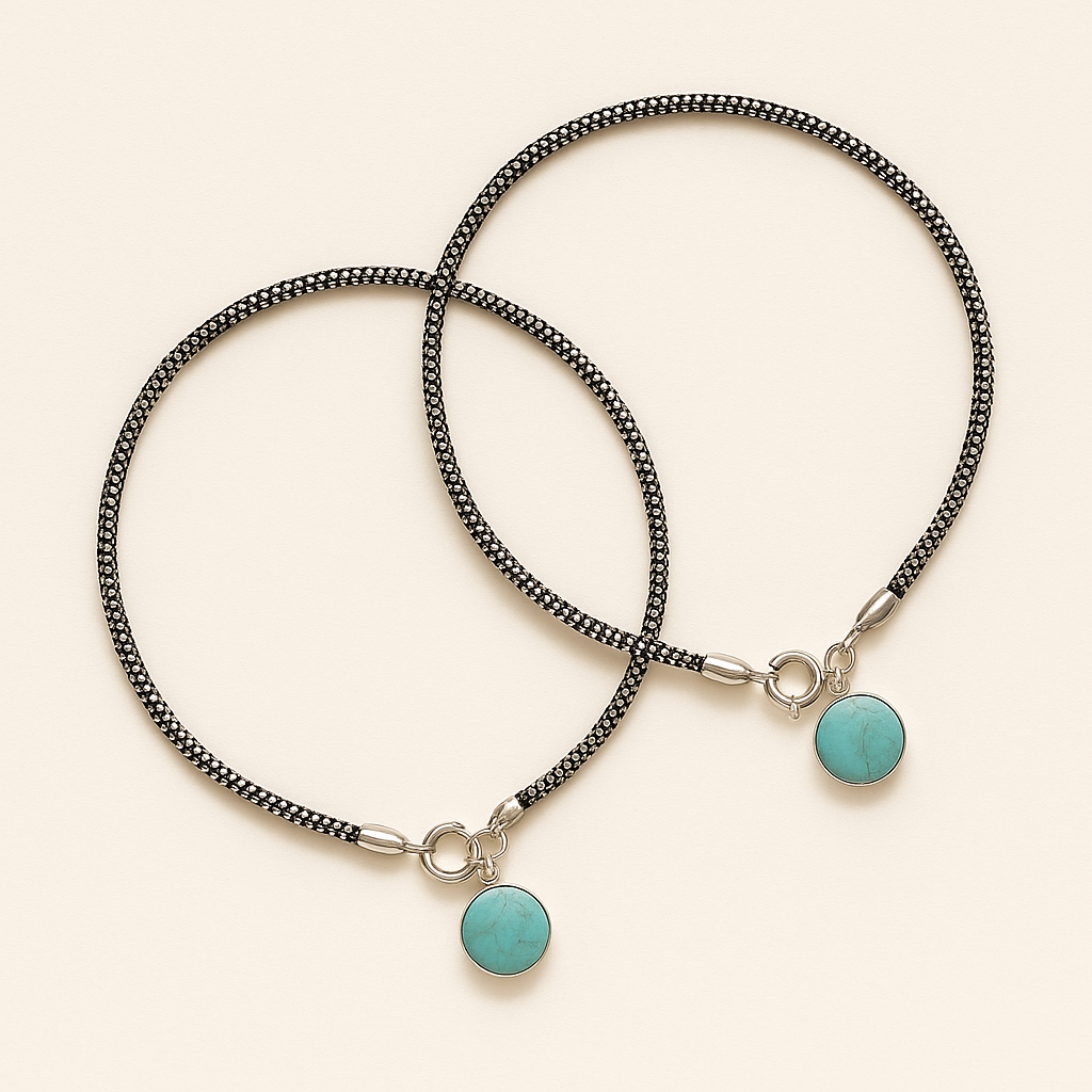 Elara Duo – 925 Sterling Silver Anklet Pair with Turquoise Charm