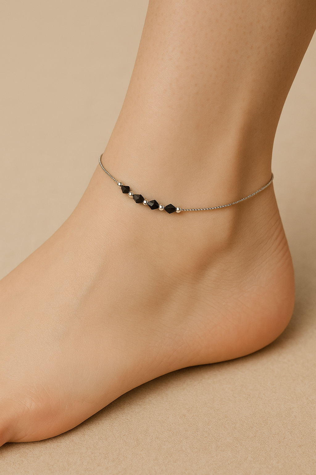 Ziya – 925 Silver Minimal Nazariya Anklet Set