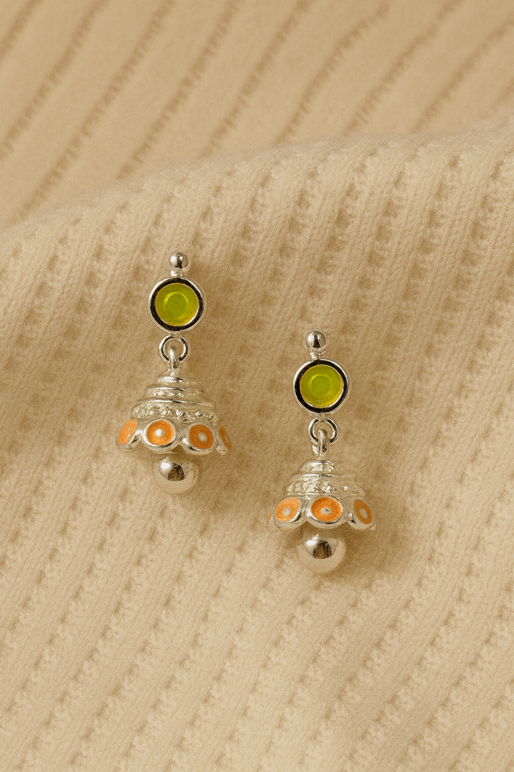 Citrus Bloom Jhumka Earrings – 925 Sterling Silver Handcrafted Enamel