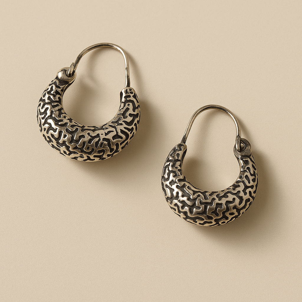 Vrita – 925 Pure Silver Oxidised Tribal Hoop Earrings