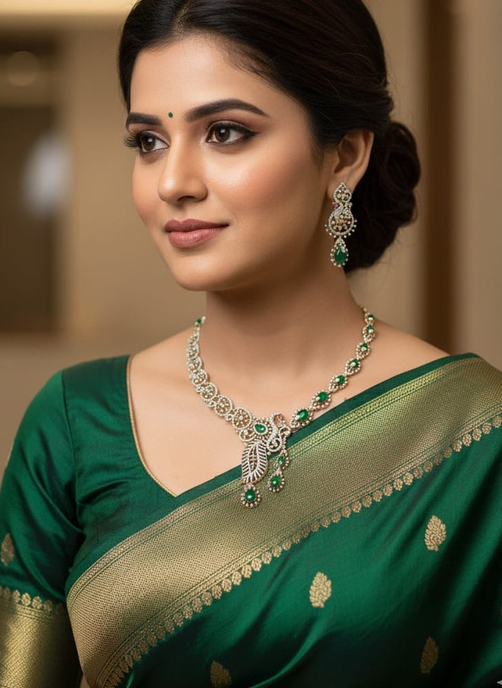 Emerald Leaf Necklace Set