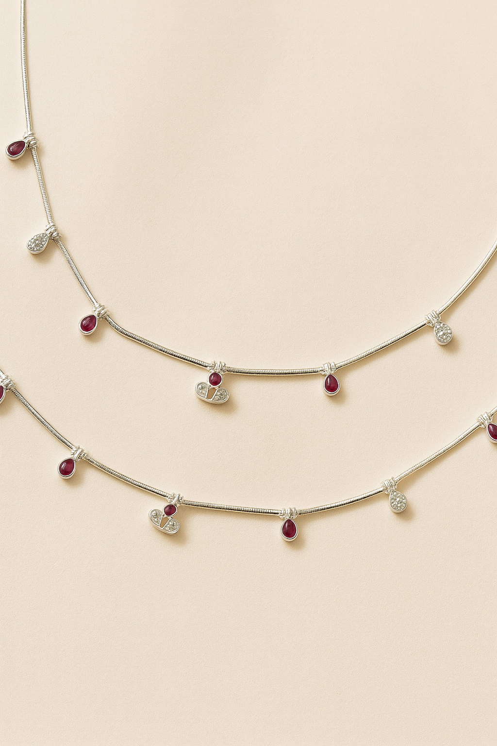 Sterling Elegance Ruby Teardrop 925 Silver Anklet Pair