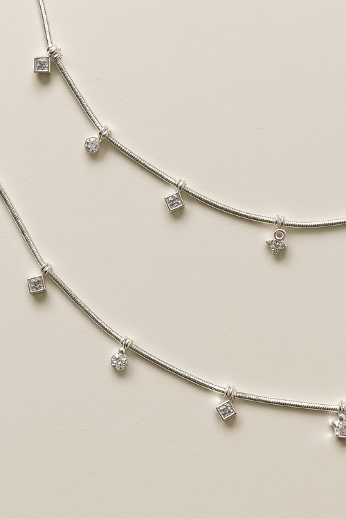 Aira – 925 Silver CZ Charm Anklet Pair
