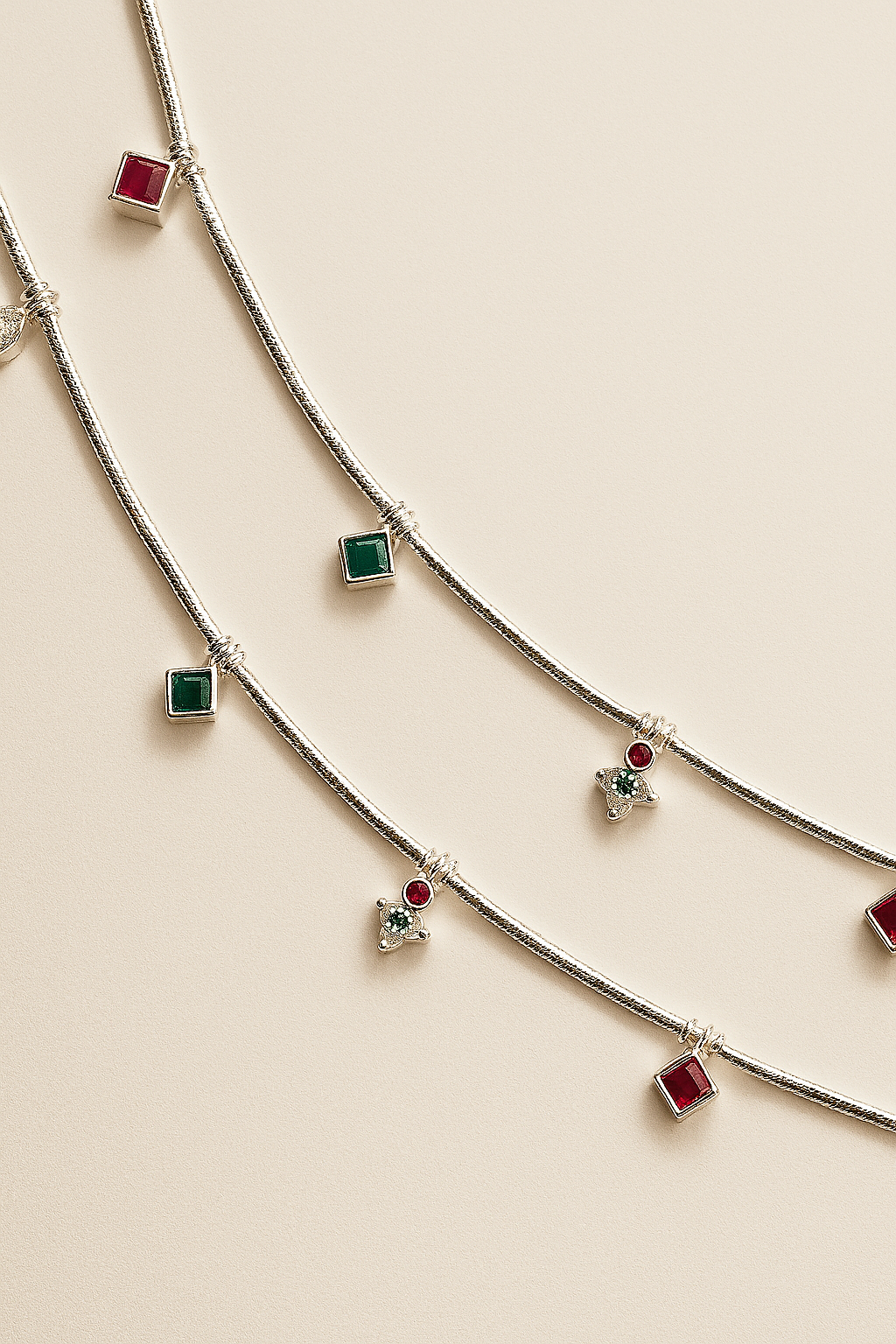 Eira – 925 Silver Charm Anklet Pair with Colored Stones