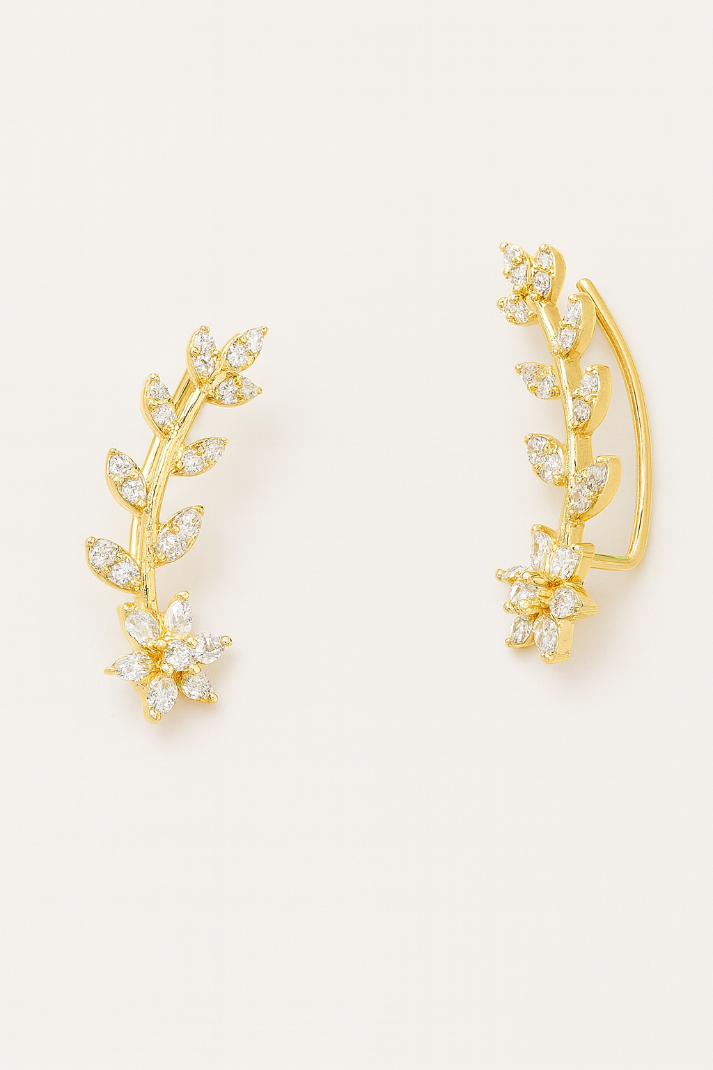 Floral Vine Ear Cuff Pair – 925 Sterling Silver, Gold Plated