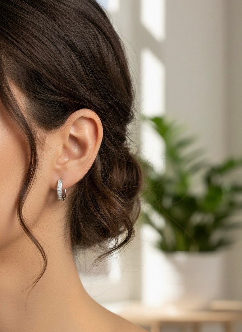 Classic 925 Sterling Silver CZ Hoop Earrings