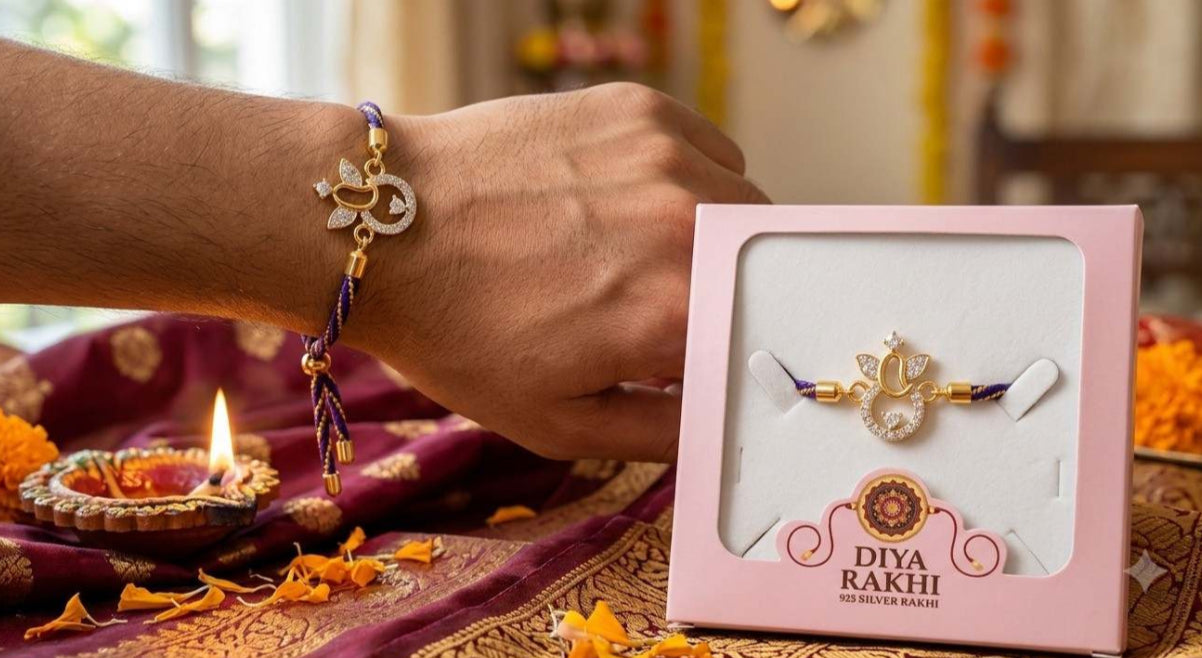 925 Sterling Silver Ganesha Moon Rakhi for Brother – Adjustable CZ Stone Raksha Bandhan Bracelet