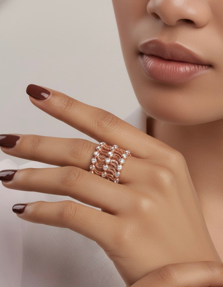 Convertible Rose Gold-Plated 925 Silver Bracelet & Ring