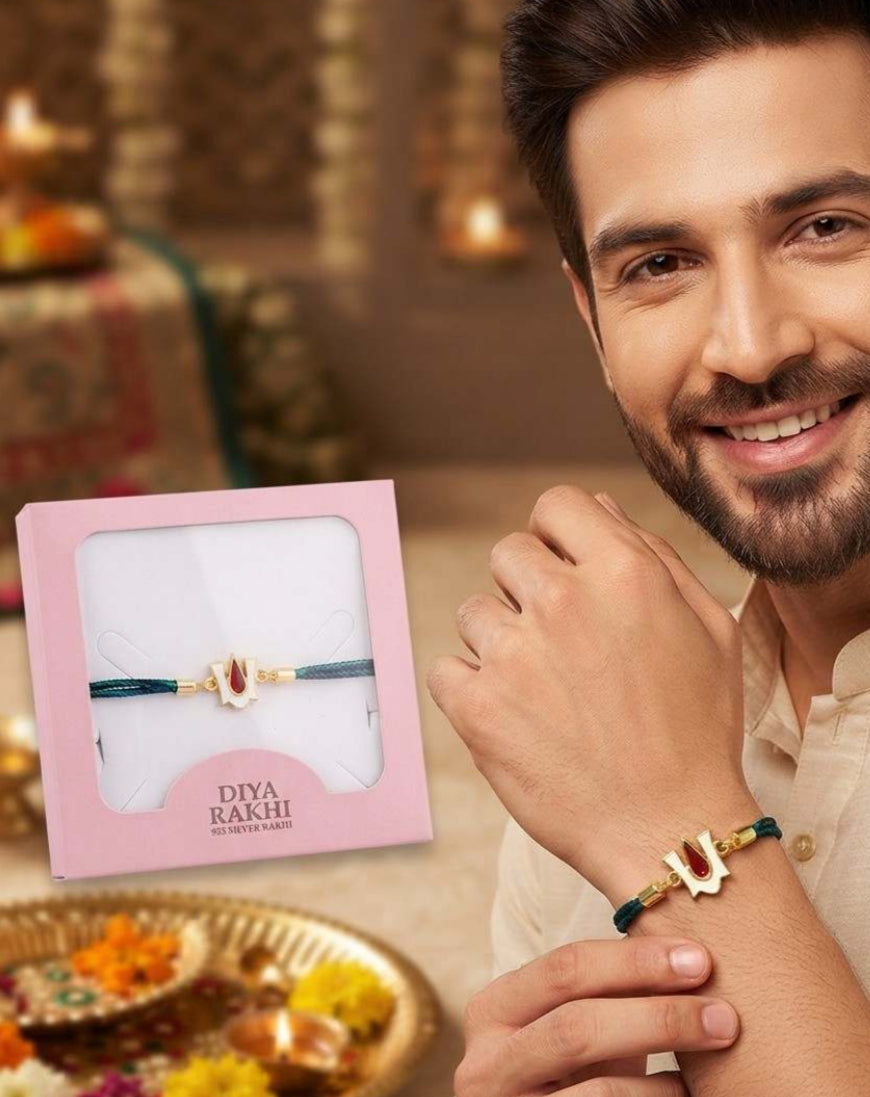 925 Sterling Silver Vaishnav Tilak Rakhi for Brother – Adjustable Designer Raksha Bandhan Bracelet
