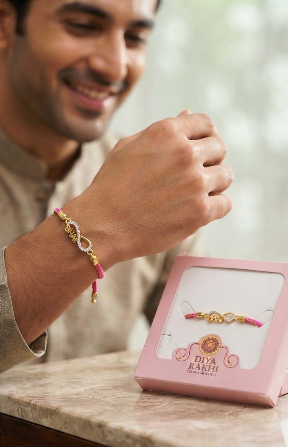 925 Sterling Silver Bhai Infinity Rakhi for Brother – Adjustable CZ Stone Raksha Bandhan Bracelet