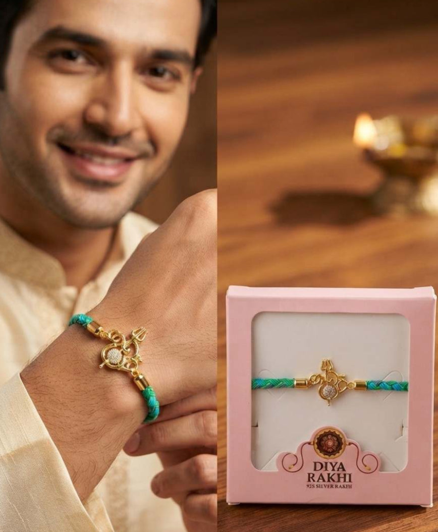 925 Silver Trishul Damru Rakhi for Brother – Adjustable Designer Raksha Bandhan Bracelet