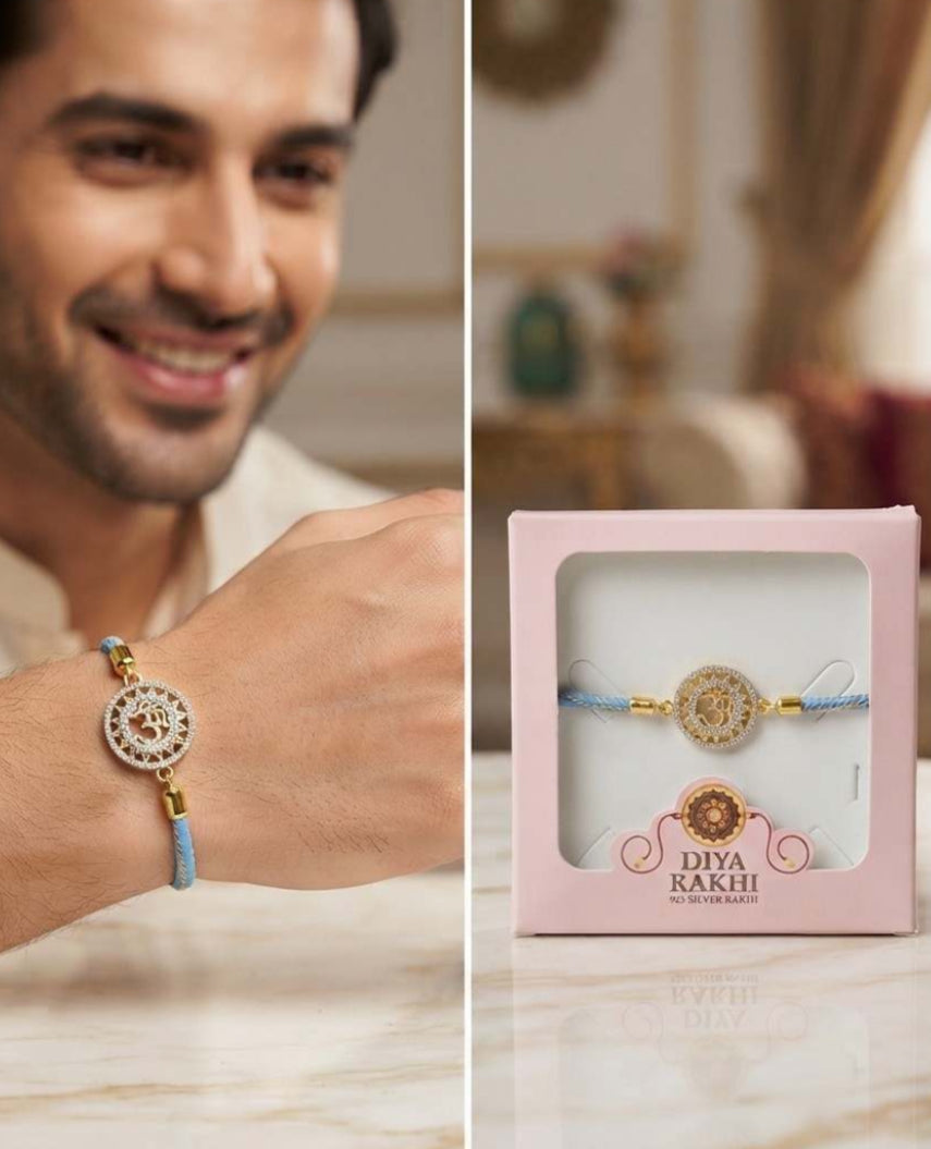925 Sterling Silver Om Mandala Rakhi for Brother – Adjustable CZ Stone Raksha Bandhan Bracelet
