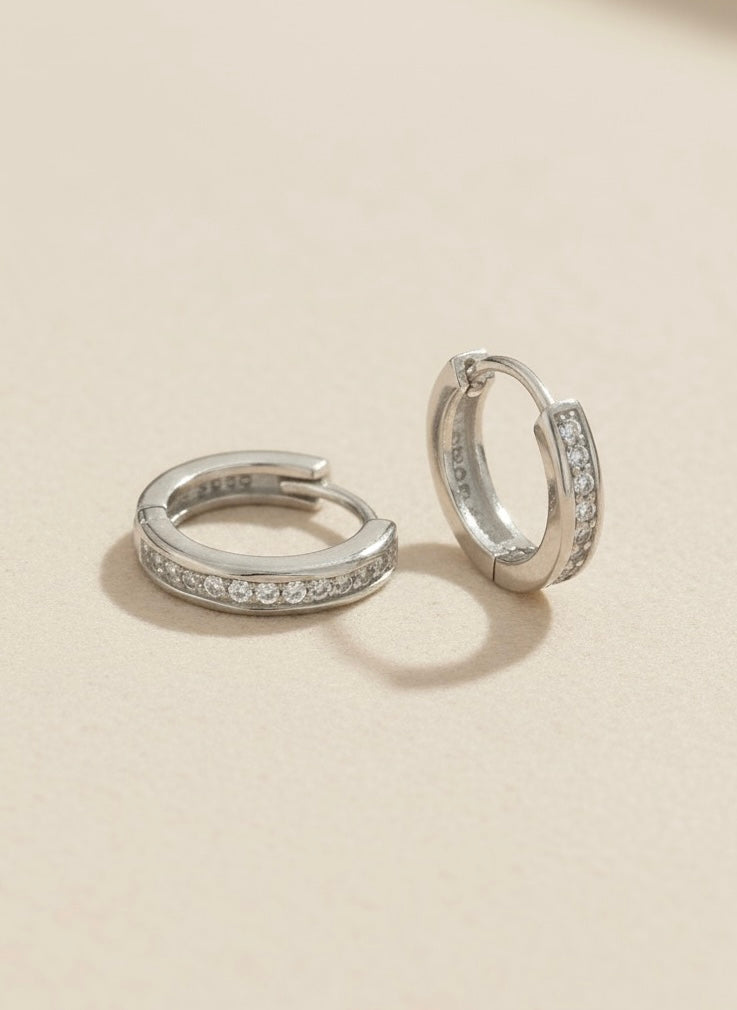 Classic 925 Sterling Silver CZ Hoop Earrings