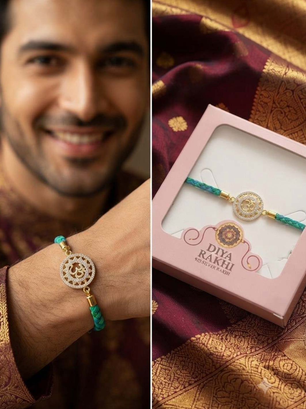 925 Sterling Silver Om Mandala Rakhi for Brother – Adjustable CZ Stone Raksha Bandhan Bracelet