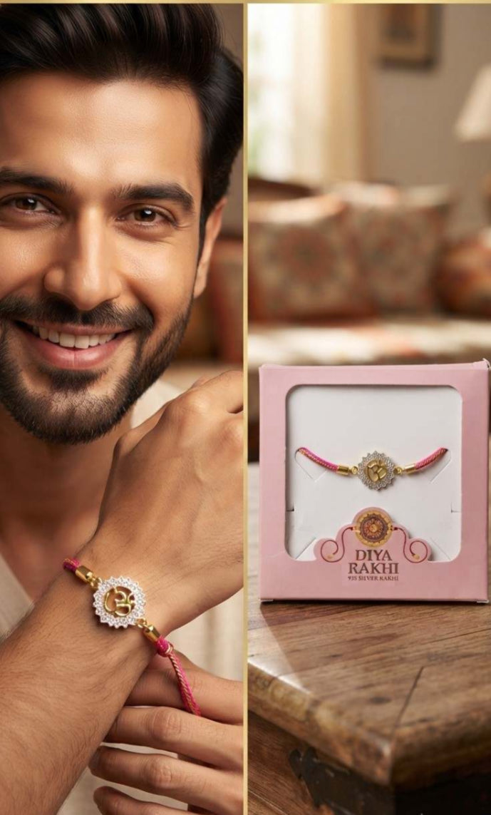 925 Sterling Silver Om Halo Rakhi for Brother – Adjustable CZ Stone Raksha Bandhan Bracelet