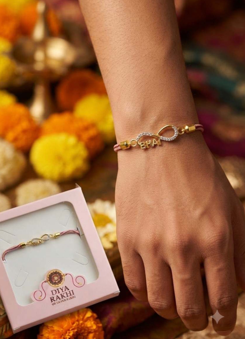 925 Sterling Silver Bhai Infinity Rakhi for Brother – Adjustable CZ Stone Raksha Bandhan Bracelet