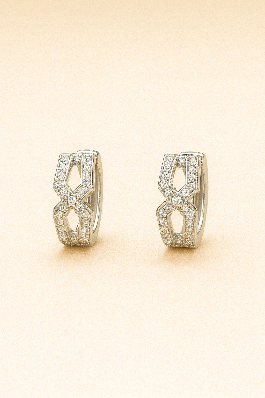 925 Silver Geometric CZ Huggie Earrings