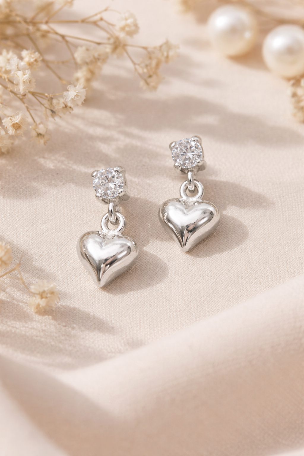 Silver Heart Drop Earrings – 925 Silver