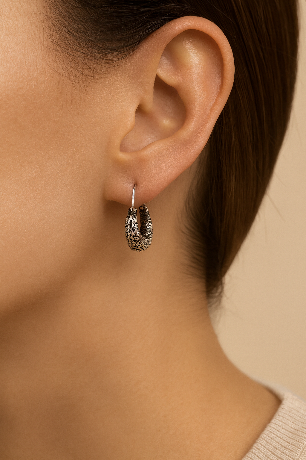 Vrita Flora – 925 Pure Silver Oxidised Floral Hoop Earrings