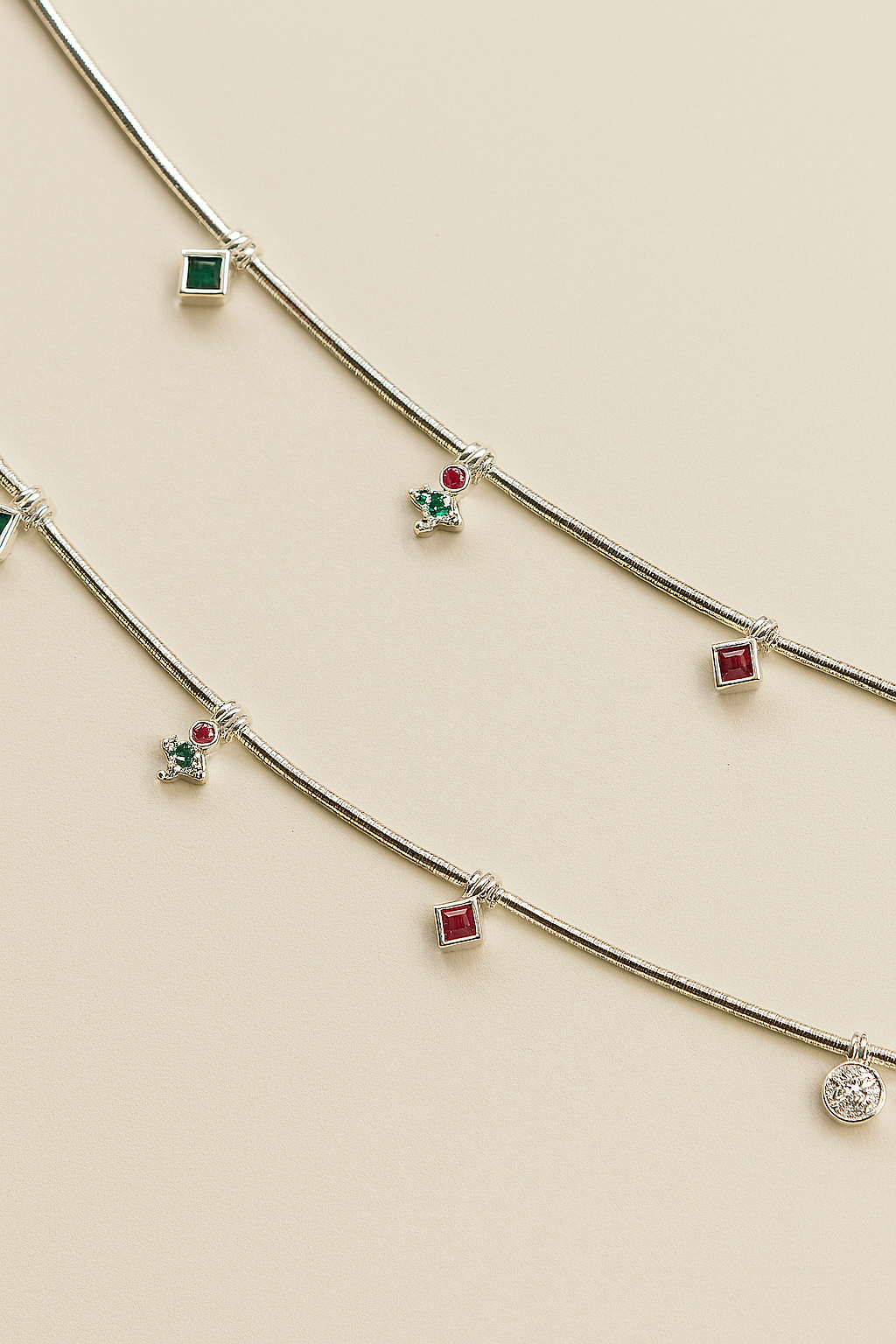 Eira – 925 Silver Charm Anklet Pair with Colored Stones