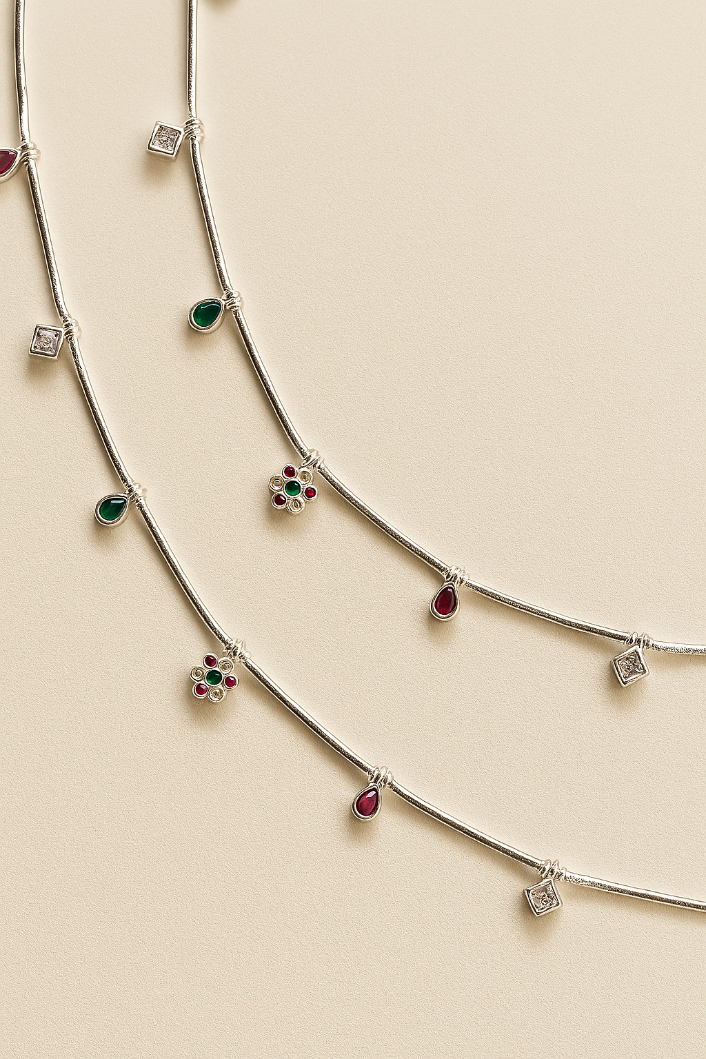 Saanvi – 925 Silver Multistone Charm Anklet Pair