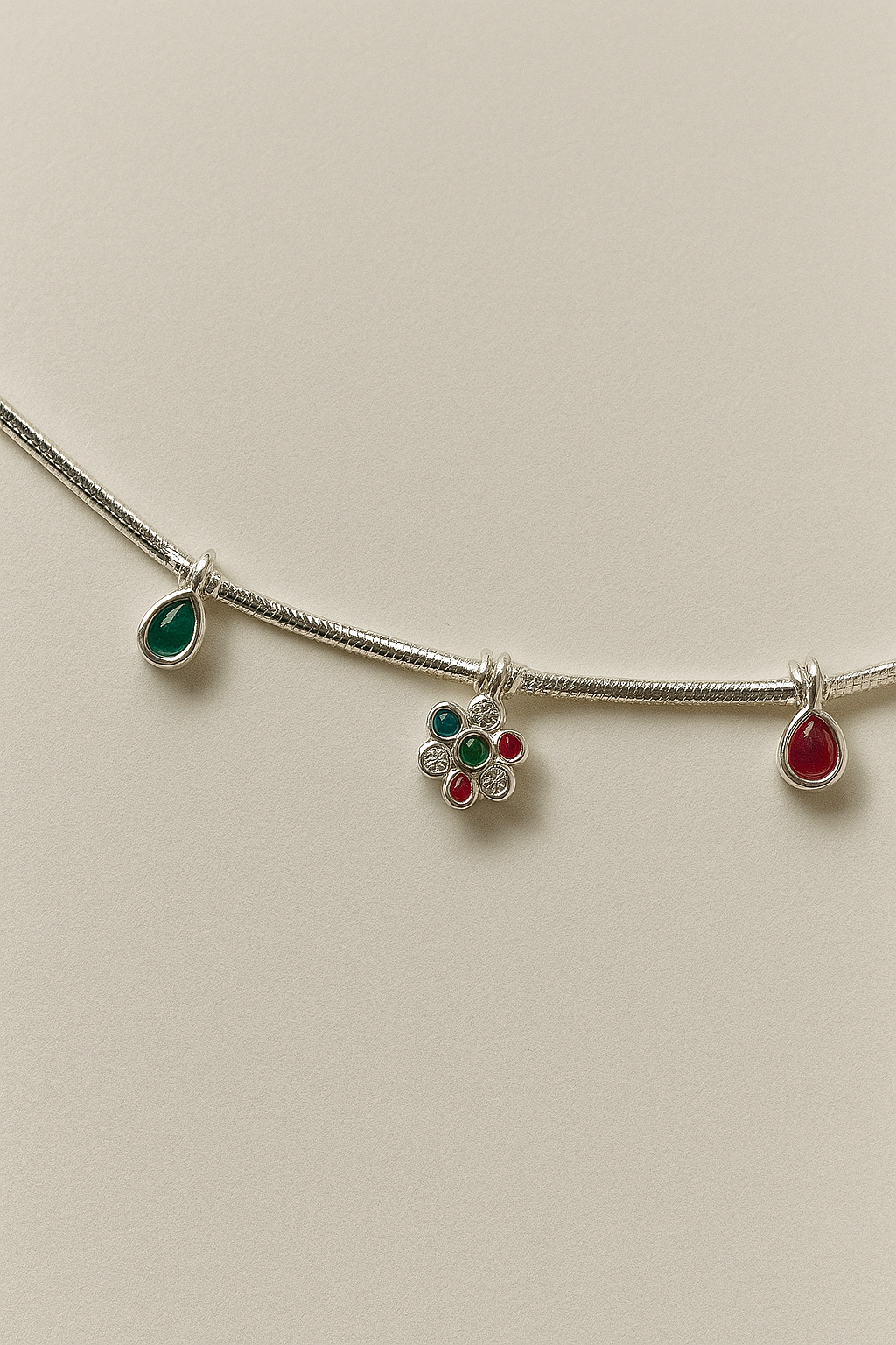Saanvi – 925 Silver Multistone Charm Anklet Pair