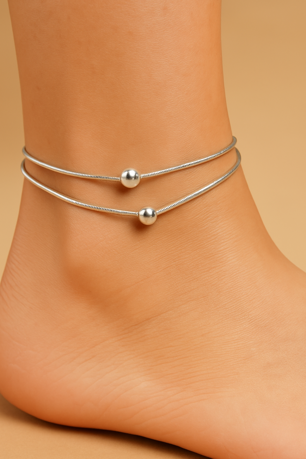 Minimalist 925 Silver Beaded Anklets – Set of 2