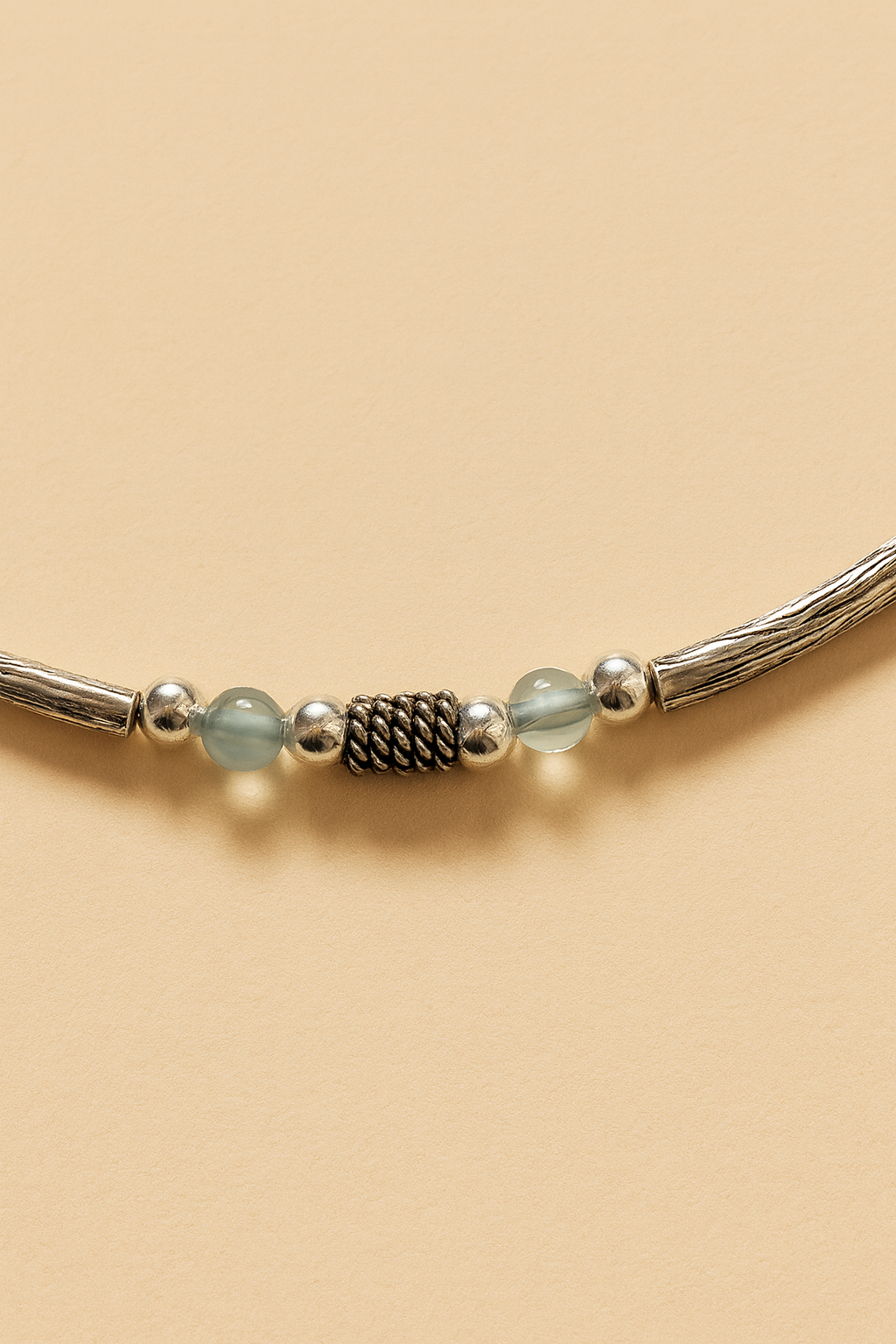 Elegant Aquamarine Beaded 925 Silver Anklet – Set of 2