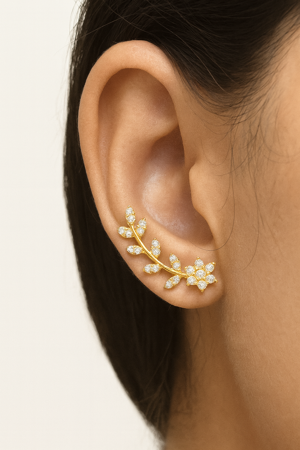 Floral Vine Ear Cuff Pair – 925 Sterling Silver, Gold Plated
