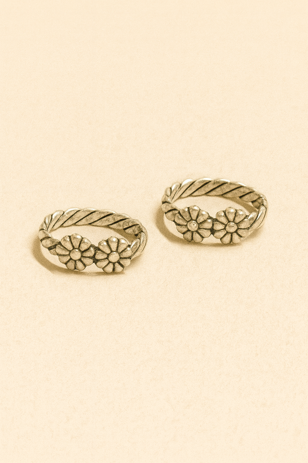 Twin Row Floral Toe Rings – 925 Sterling Silver (Adjustable Pair)