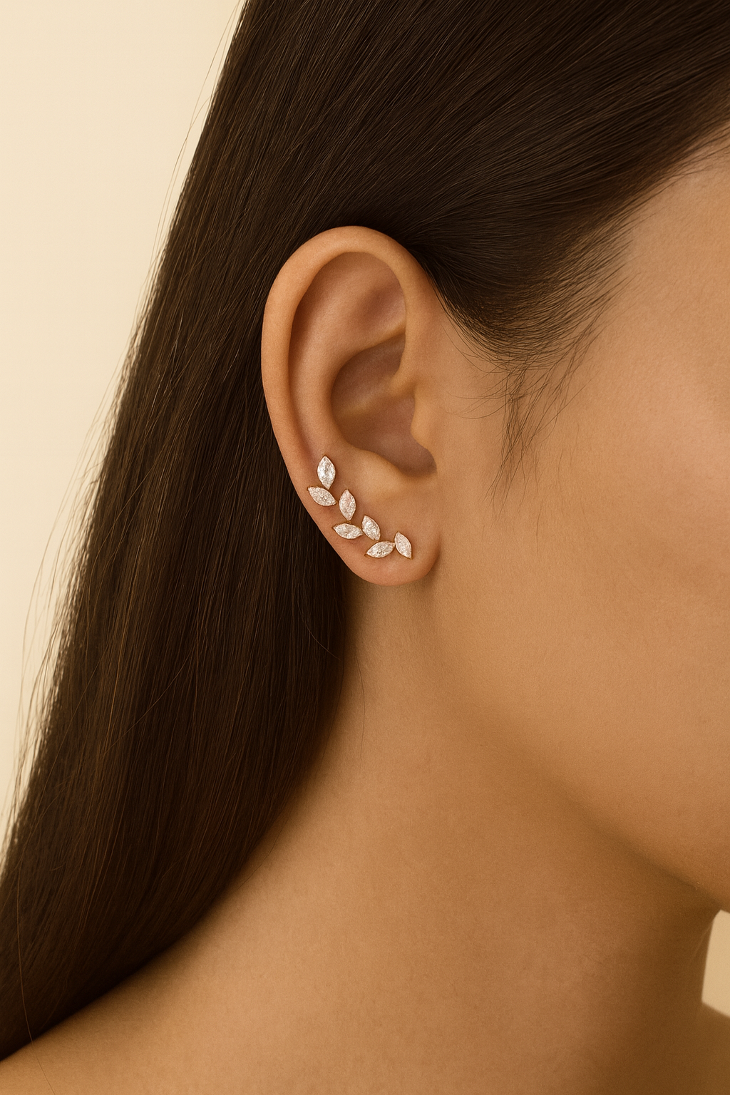 Marquise Leaf Ear Cuffs – 925 Sterling Silver, Gold Plated