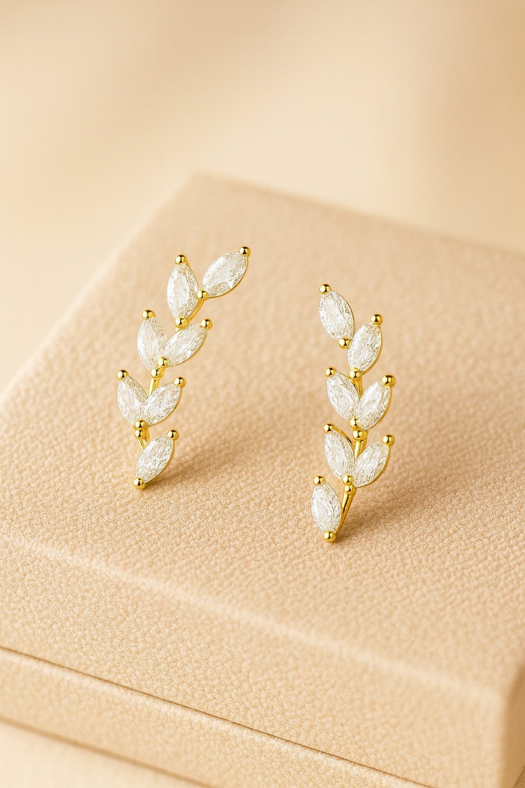 Marquise Leaf Ear Cuffs – 925 Sterling Silver, Gold Plated