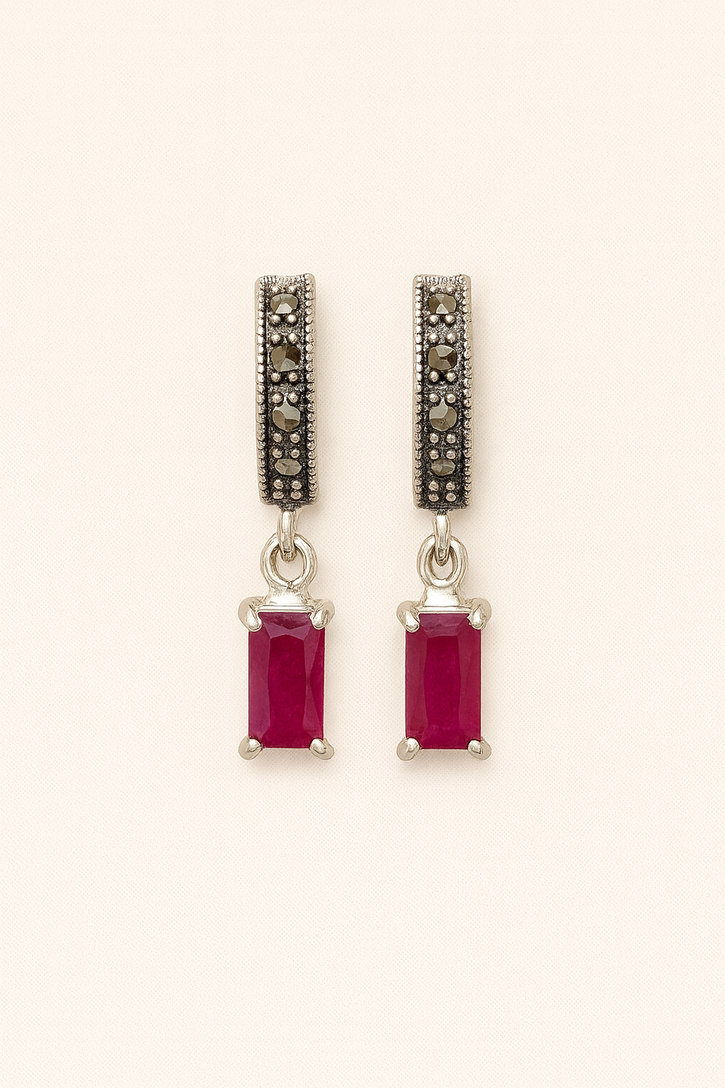 Vintage Ruby Drop Hoops – 925 Sterling Silver