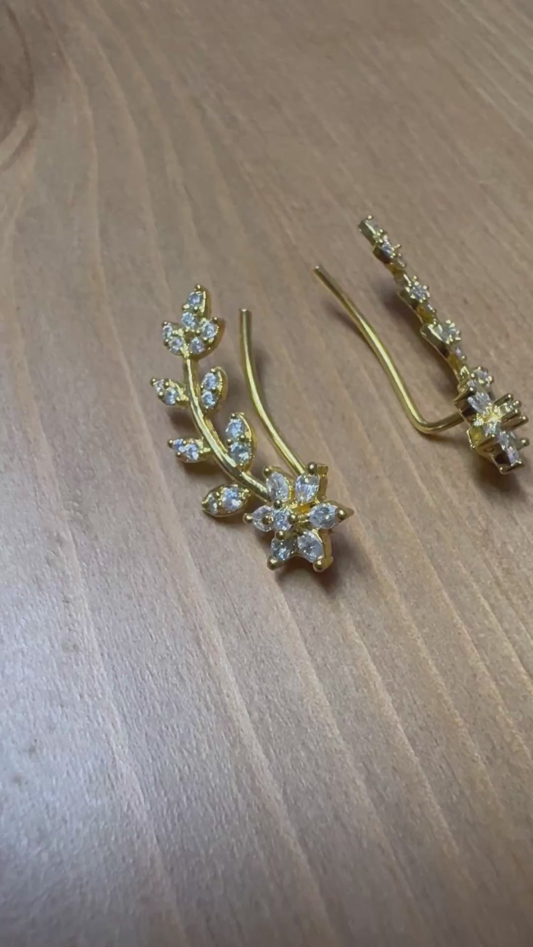 Floral Vine Ear Cuff Pair – 925 Sterling Silver, Gold Plated