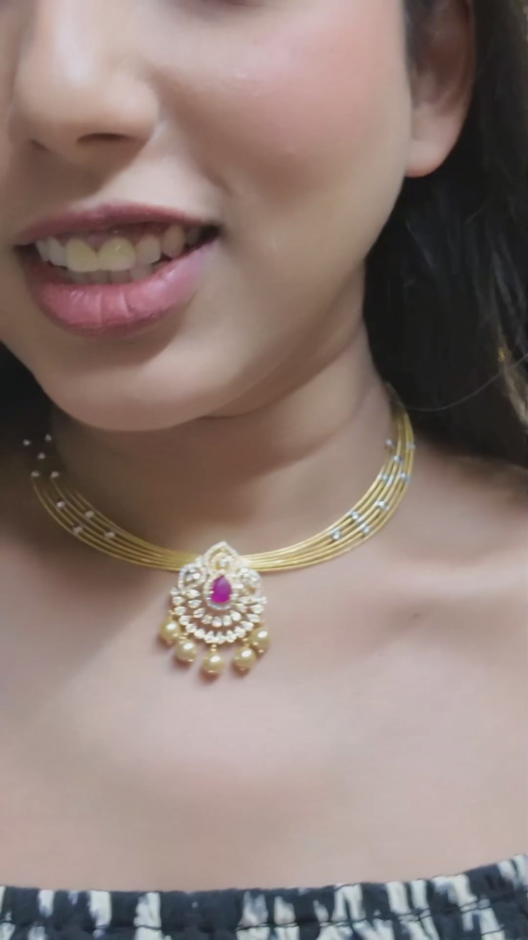 Regal Ruby Drop Choker – 925 Silver (Gold Plated)