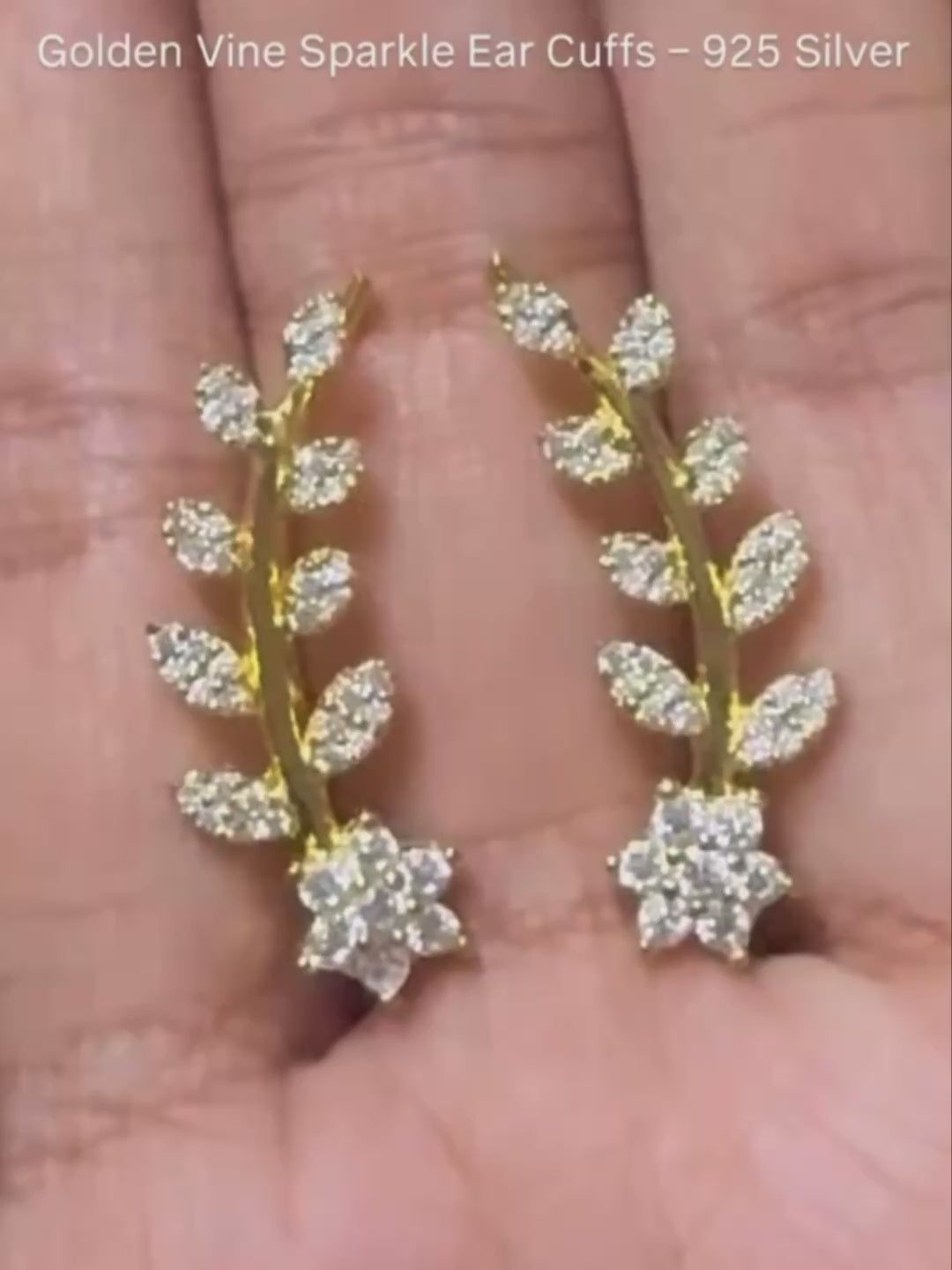 Golden Vine Sparkle Ear Cuffs – 925 Silver