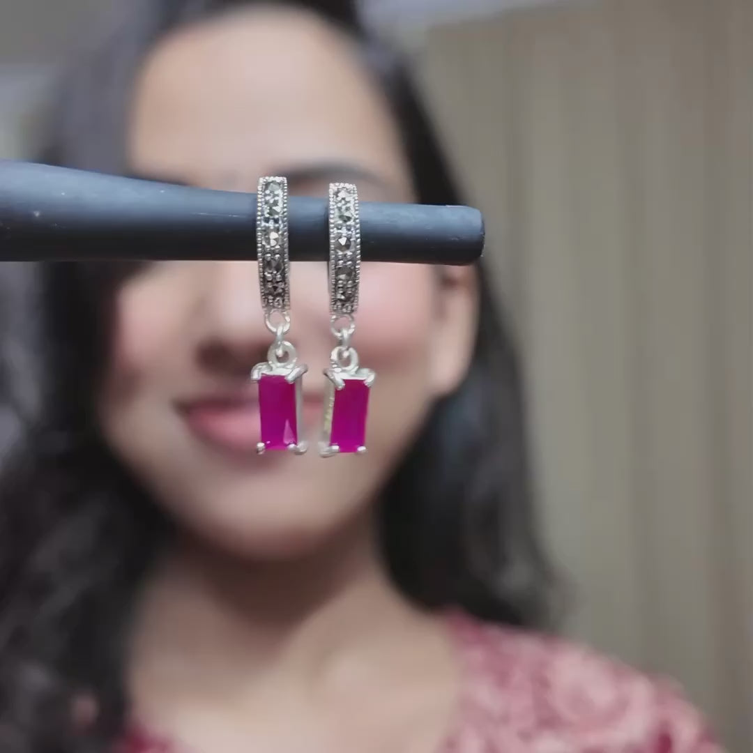 Vintage Ruby Drop Hoops – 925 Sterling Silver