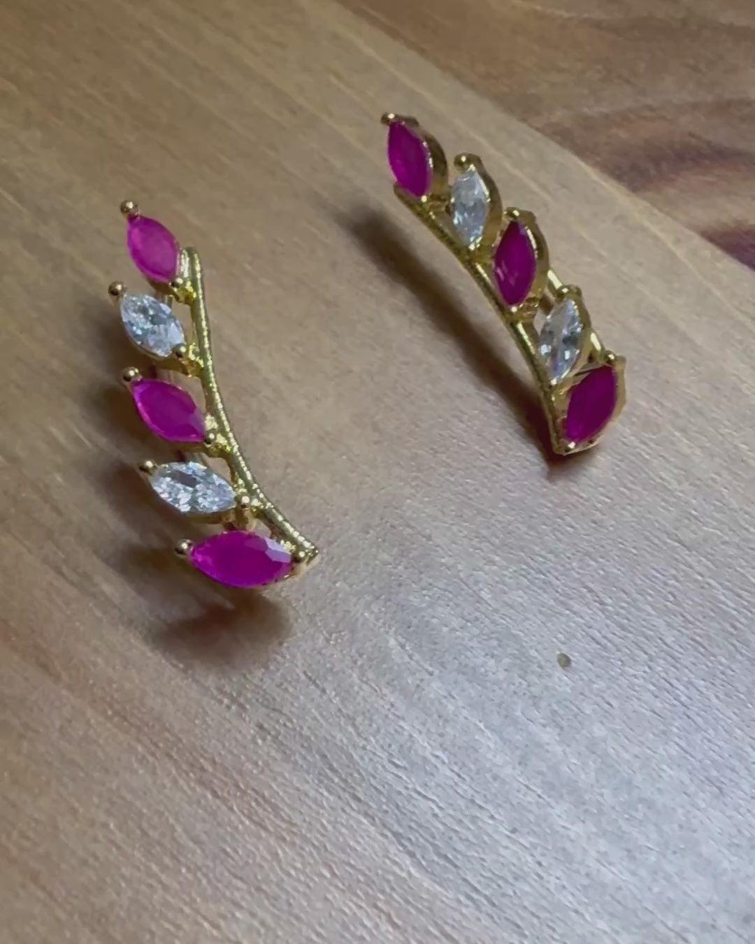 Ruby Leaf Ear Cuffs – 925 Sterling Silver, Gold Plated