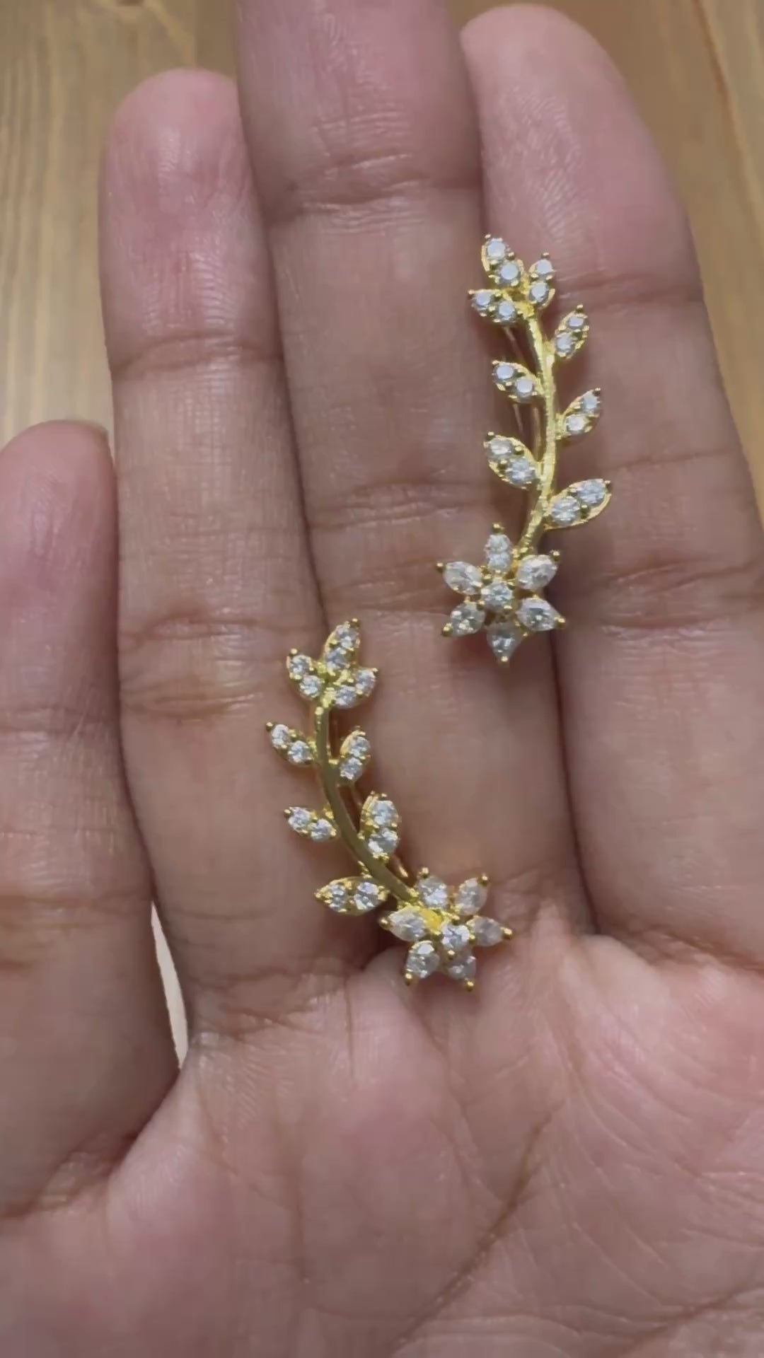 Floral Vine Ear Cuff Pair – 925 Sterling Silver, Gold Plated